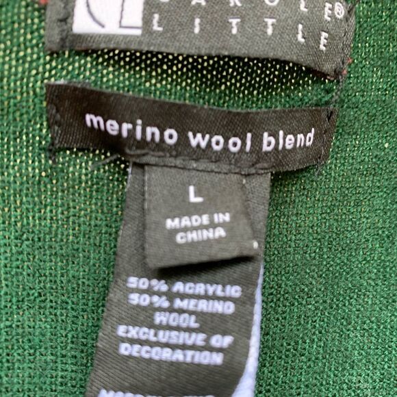 Carole Little dark green Long-sleeved cardigan, fastener, 50% merino wool, L - Picture 2 of 8